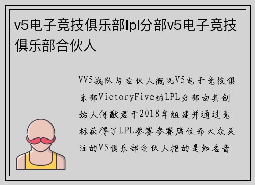 v5电子竞技俱乐部lpl分部v5电子竞技俱乐部合伙人
